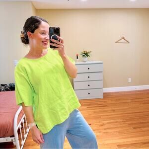 Vintage What’s Up Lime Green Linen Top Blouse Medium